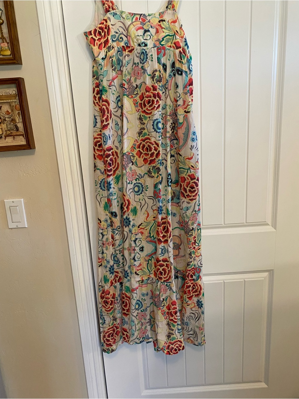 Johnny Was Cream Floral Maxi Dress with Red, Blue and Green Accents - Picture 5 of 6